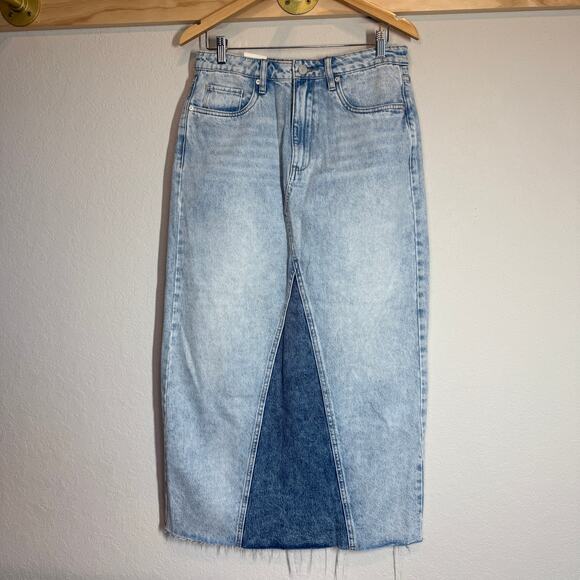 Women's Blank NYC Denim Blue Jean Patchwork Midi Skirt Size 27 NEW - Picture 2 of 10